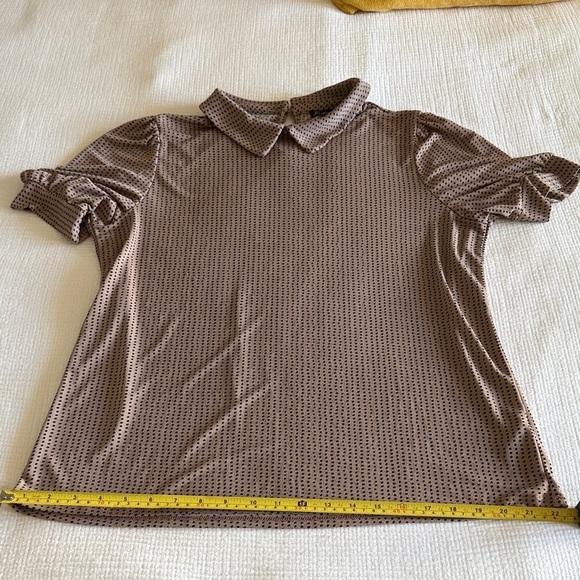 Adrianna Pink & Brown Polka Dot Blouse / L - Picture 5 of 8